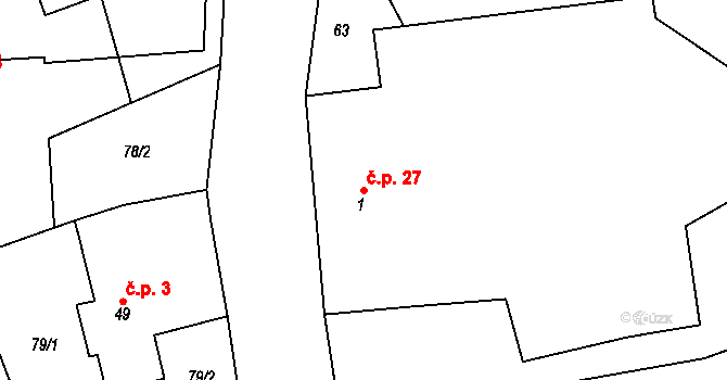 Frýdnava 27, Habry na parcele st. 1 v KÚ Frýdnava, Katastrální mapa