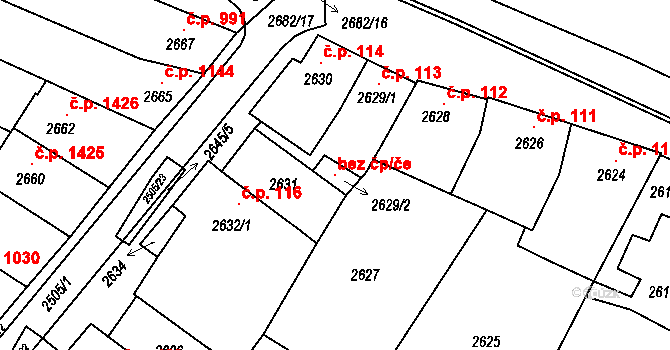 Kunovice 93686374 na parcele st. 2629/2 v KÚ Kunovice u Uherského Hradiště, Katastrální mapa