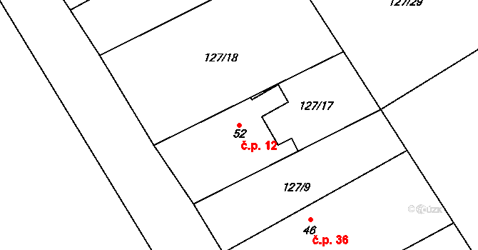 Chuchel 12, Jeřišno na parcele st. 52 v KÚ Chuchel, Katastrální mapa