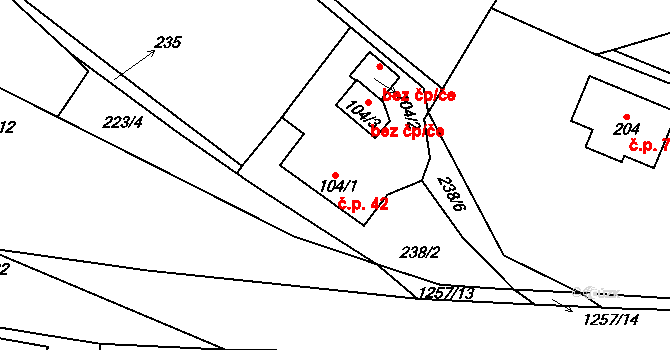 Mrzkovice 42, Světlá nad Sázavou na parcele st. 104/1 v KÚ Mrzkovice, Katastrální mapa