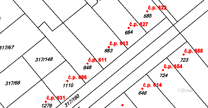 Rakvice 613 na parcele st. 683 v KÚ Rakvice, Katastrální mapa