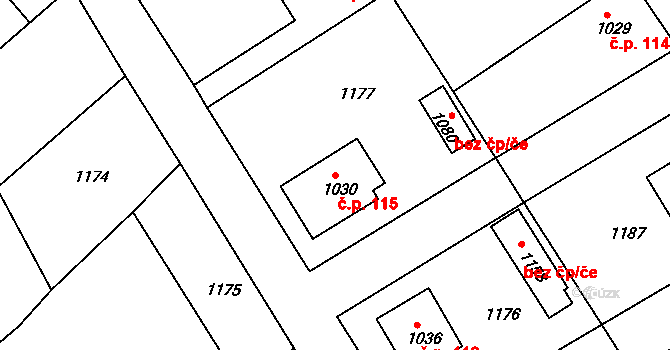 Hradčany 115, Chlumčany na parcele st. 1030 v KÚ Chlumčany u Přeštic, Katastrální mapa