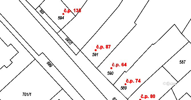 Bedihošť 87 na parcele st. 591 v KÚ Bedihošť, Katastrální mapa