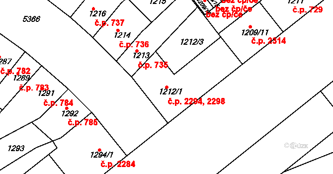 Znojmo 2294,2298 na parcele st. 1212/1 v KÚ Znojmo-město, Katastrální mapa