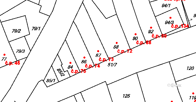 Přerov IV-Kozlovice 73, Přerov na parcele st. 87 v KÚ Kozlovice u Přerova, Katastrální mapa