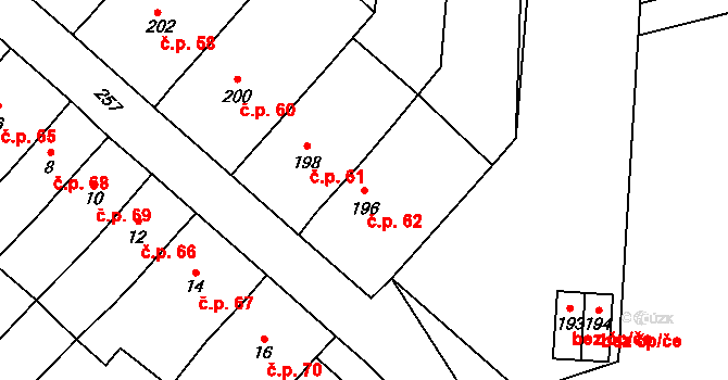 Kojetín II-Popůvky 62, Kojetín na parcele st. 196 v KÚ Popůvky u Kojetína, Katastrální mapa