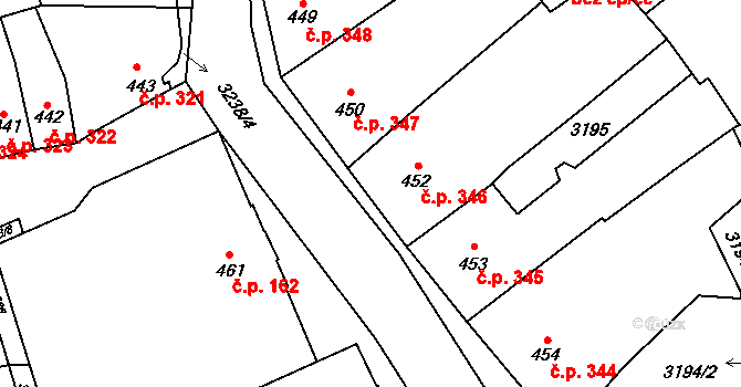 Tovačov I-Město 346, Tovačov na parcele st. 452 v KÚ Tovačov, Katastrální mapa