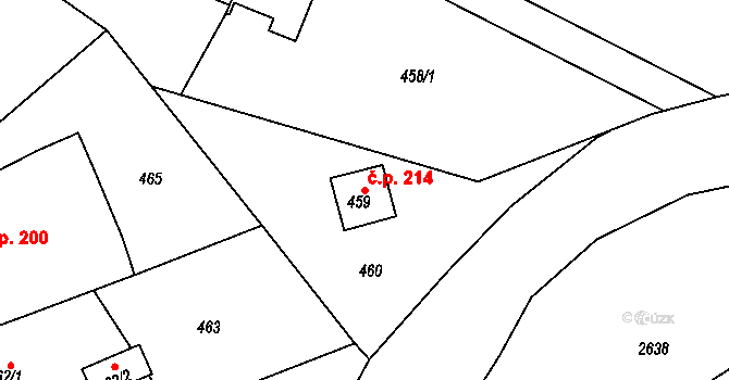 Zruč nad Sázavou 214 na parcele st. 459 v KÚ Zruč nad Sázavou, Katastrální mapa