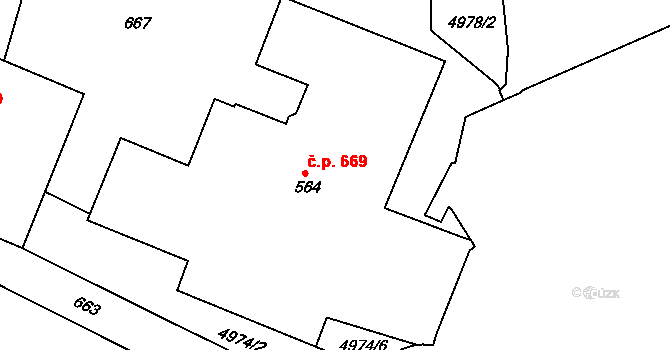 Jáchymov 669 na parcele st. 564 v KÚ Jáchymov, Katastrální mapa