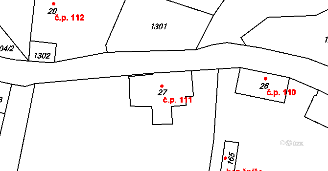 Loučky 111, Verneřice na parcele st. 27 v KÚ Loučky u Verneřic, Katastrální mapa