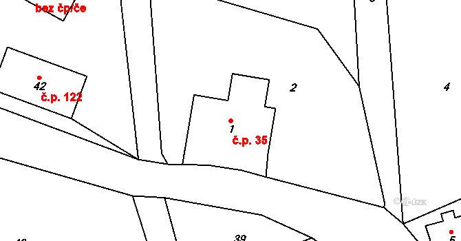 Haratice 35, Plavy na parcele st. 1 v KÚ Haratice, Katastrální mapa
