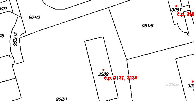 Jablonec nad Nisou 3137,3138 na parcele st. 3209 v KÚ Jablonec nad Nisou, Katastrální mapa