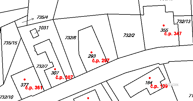 Kokonín 297, Jablonec nad Nisou na parcele st. 293 v KÚ Kokonín, Katastrální mapa