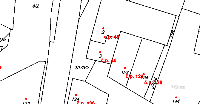 Černuc 44 na parcele st. 3 v KÚ Černuc, Katastrální mapa