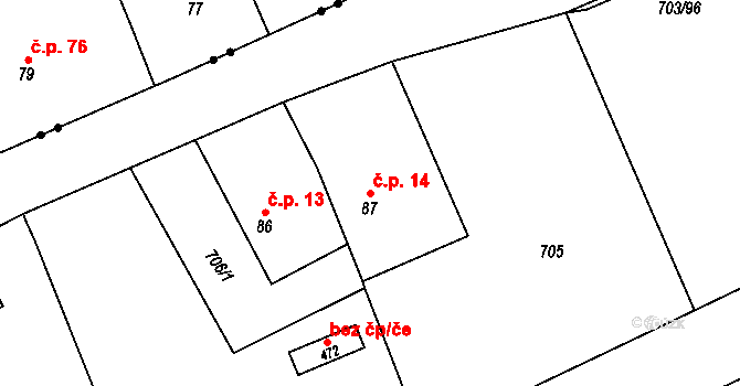 Havírna 14, Bohutín na parcele st. 87 v KÚ Bohutín, Katastrální mapa