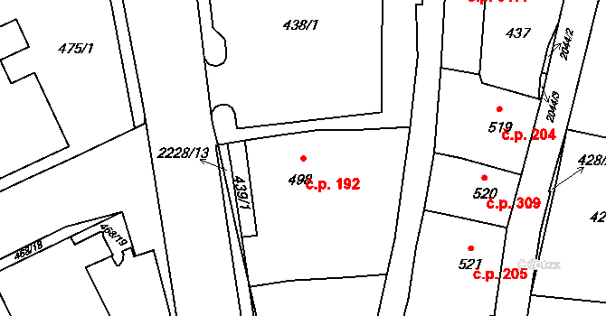 Šumperk 192 na parcele st. 498 v KÚ Šumperk, Katastrální mapa