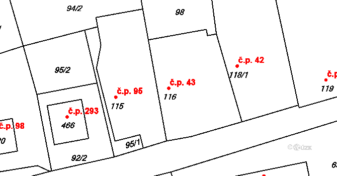 Čechtice 43 na parcele st. 116 v KÚ Čechtice, Katastrální mapa
