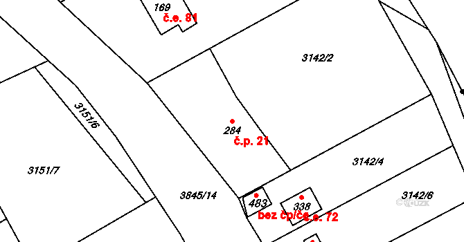 Podělusy 21, Týnec nad Sázavou na parcele st. 284 v KÚ Podělusy, Katastrální mapa