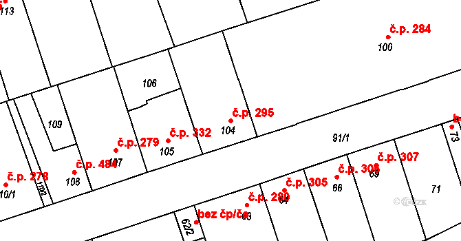 Libušín 295 na parcele st. 104 v KÚ Libušín, Katastrální mapa