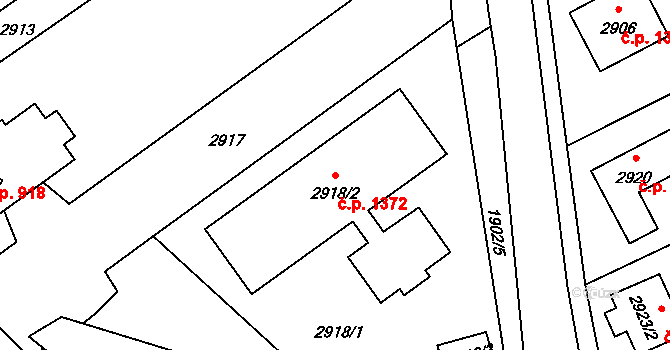 Úvaly 1372 na parcele st. 2918/2 v KÚ Úvaly u Prahy, Katastrální mapa