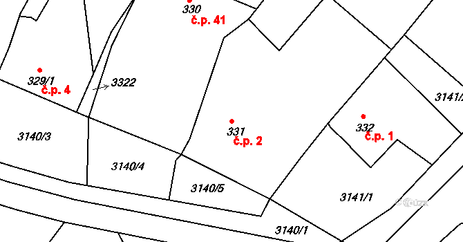 Uhelná 2, Hrádek nad Nisou na parcele st. 331 v KÚ Václavice u Hrádku nad Nisou, Katastrální mapa