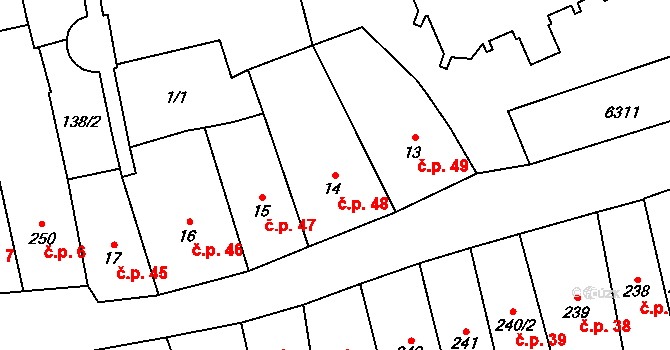 Polička-Město 48, Polička na parcele st. 14 v KÚ Polička, Katastrální mapa