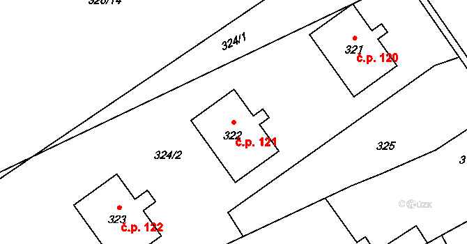 Žerotín 121 na parcele st. 322 v KÚ Žerotín, Katastrální mapa
