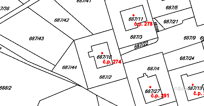 Děčín VII-Chrochvice 274, Děčín na parcele st. 687/10 v KÚ Chrochvice, Katastrální mapa
