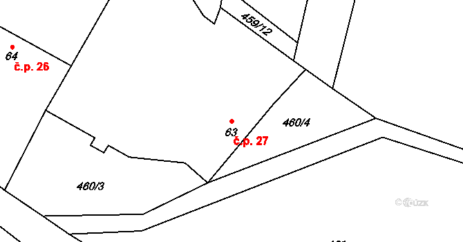 Skalice 27, Třebívlice na parcele st. 63 v KÚ Skalice u Lovosic, Katastrální mapa