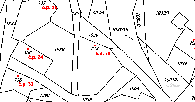 Podhorní Újezd 78, Podhorní Újezd a Vojice na parcele st. 214 v KÚ Podhorní Újezd, Katastrální mapa