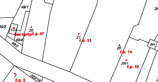 Kozojedy 13 na parcele st. 21 v KÚ Kozojedy u Žlunic, Katastrální mapa