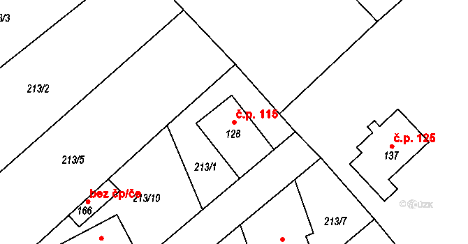 Siřejovice 115 na parcele st. 128 v KÚ Siřejovice, Katastrální mapa
