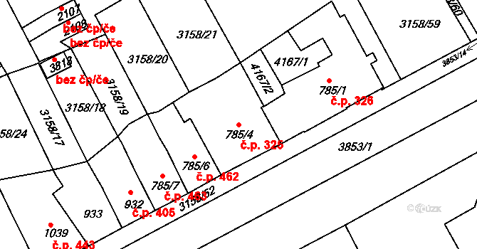 Žichlínské Předměstí 325, Lanškroun na parcele st. 785/4 v KÚ Lanškroun, Katastrální mapa