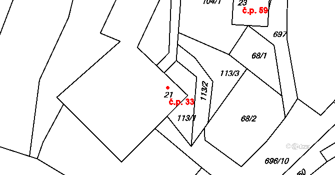 Přední Arnoštov 33, Městečko Trnávka na parcele st. 21 v KÚ Přední Arnoštov, Katastrální mapa