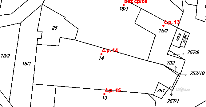Litochovice 14 na parcele st. 14 v KÚ Litochovice u Volyně, Katastrální mapa