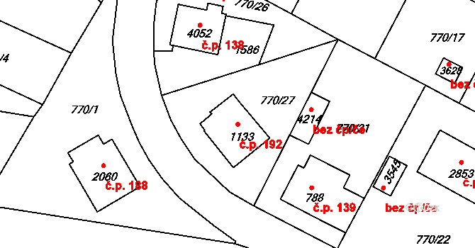 Strakonice I 192, Strakonice na parcele st. 1133 v KÚ Strakonice, Katastrální mapa