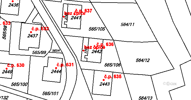 Borovina 636, Třebíč na parcele st. 2442 v KÚ Třebíč, Katastrální mapa