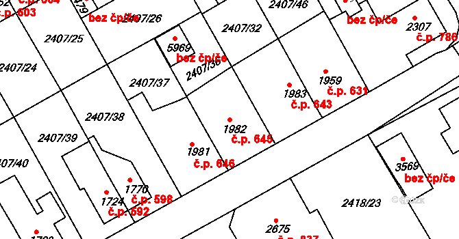 Chrudim IV 645, Chrudim na parcele st. 1982 v KÚ Chrudim, Katastrální mapa