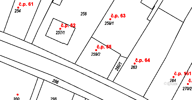 Kratonohy 55 na parcele st. 259/2 v KÚ Kratonohy, Katastrální mapa