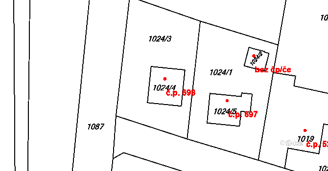 Paskov 698 na parcele st. 1024/4 v KÚ Paskov, Katastrální mapa