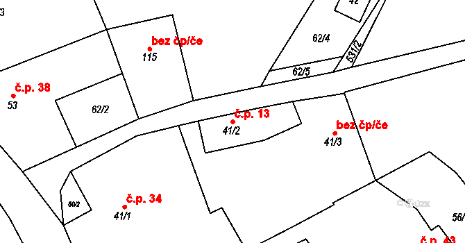 Týřovice 13, Hřebečníky na parcele st. 41/2 v KÚ Týřovice nad Berounkou, Katastrální mapa