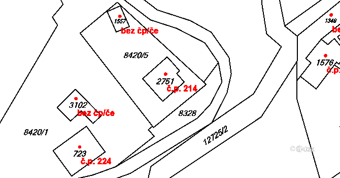 Nový Hrozenkov 214 na parcele st. 2751 v KÚ Nový Hrozenkov, Katastrální mapa