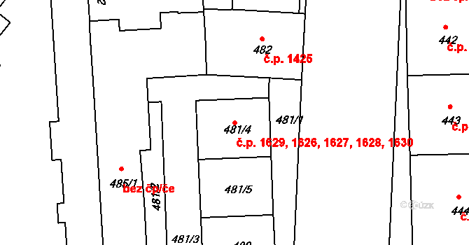 Nusle 1626,1627,1628,1629,, Praha na parcele st. 481/4 v KÚ Nusle, Katastrální mapa