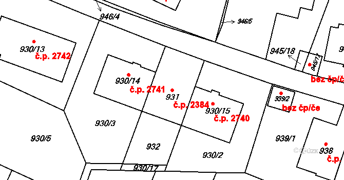 Smíchov 2384, Praha na parcele st. 931 v KÚ Smíchov, Katastrální mapa