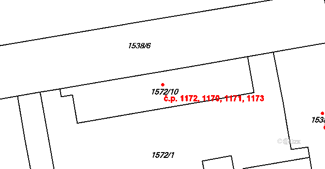 Vršovice 1170,1171,1172,1173, Praha na parcele st. 1572/10 v KÚ Vršovice, Katastrální mapa
