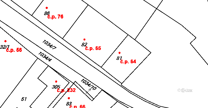Břežany II 64 na parcele st. 81 v KÚ Břežany II, Katastrální mapa