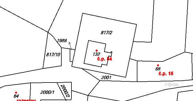 Štěchovice 54 na parcele st. 132 v KÚ Štěchovice, Katastrální mapa