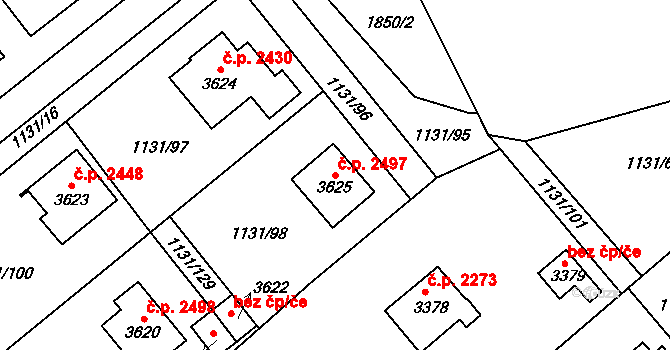 Dvůr Králové nad Labem 2497 na parcele st. 3625 v KÚ Dvůr Králové nad Labem, Katastrální mapa