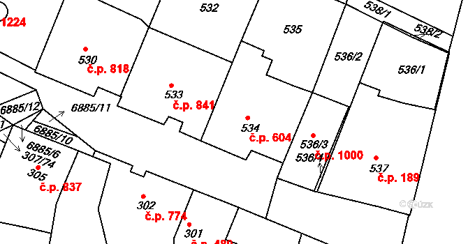 Mutěnice 604 na parcele st. 534 v KÚ Mutěnice, Katastrální mapa