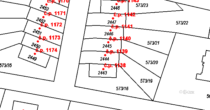 Vrchlabí 1139 na parcele st. 2444 v KÚ Vrchlabí, Katastrální mapa